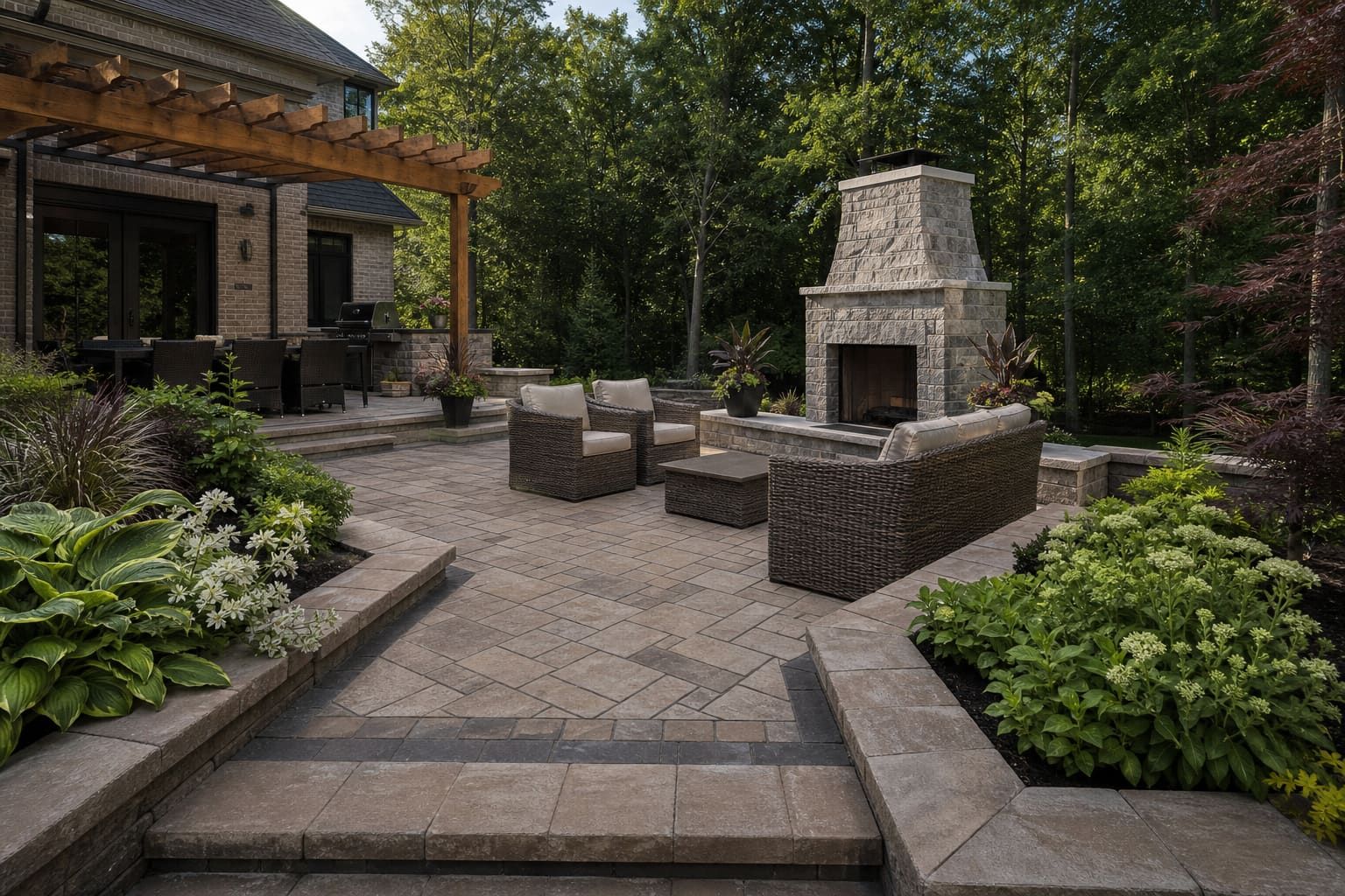 Interlock patio with seating area