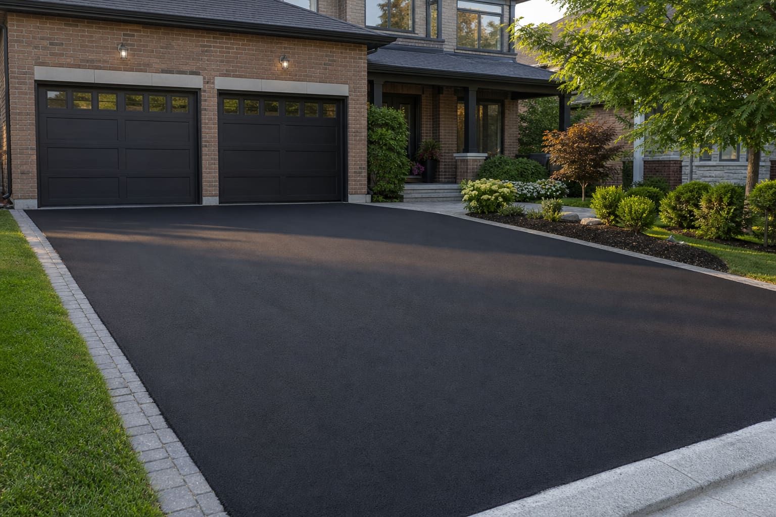 Fresh asphalt driveway with clean edges on a Durham Region home