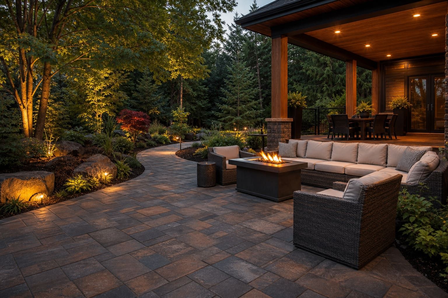 Interlocking stone driveway pattern