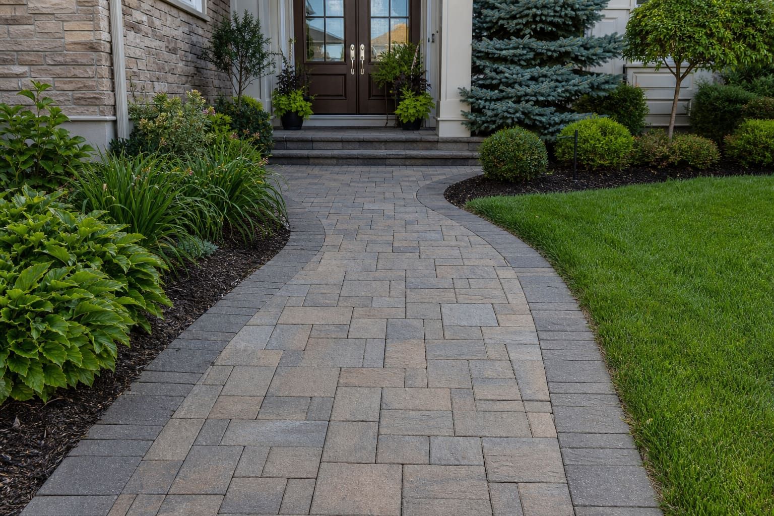 Front walkway with interlock pavers